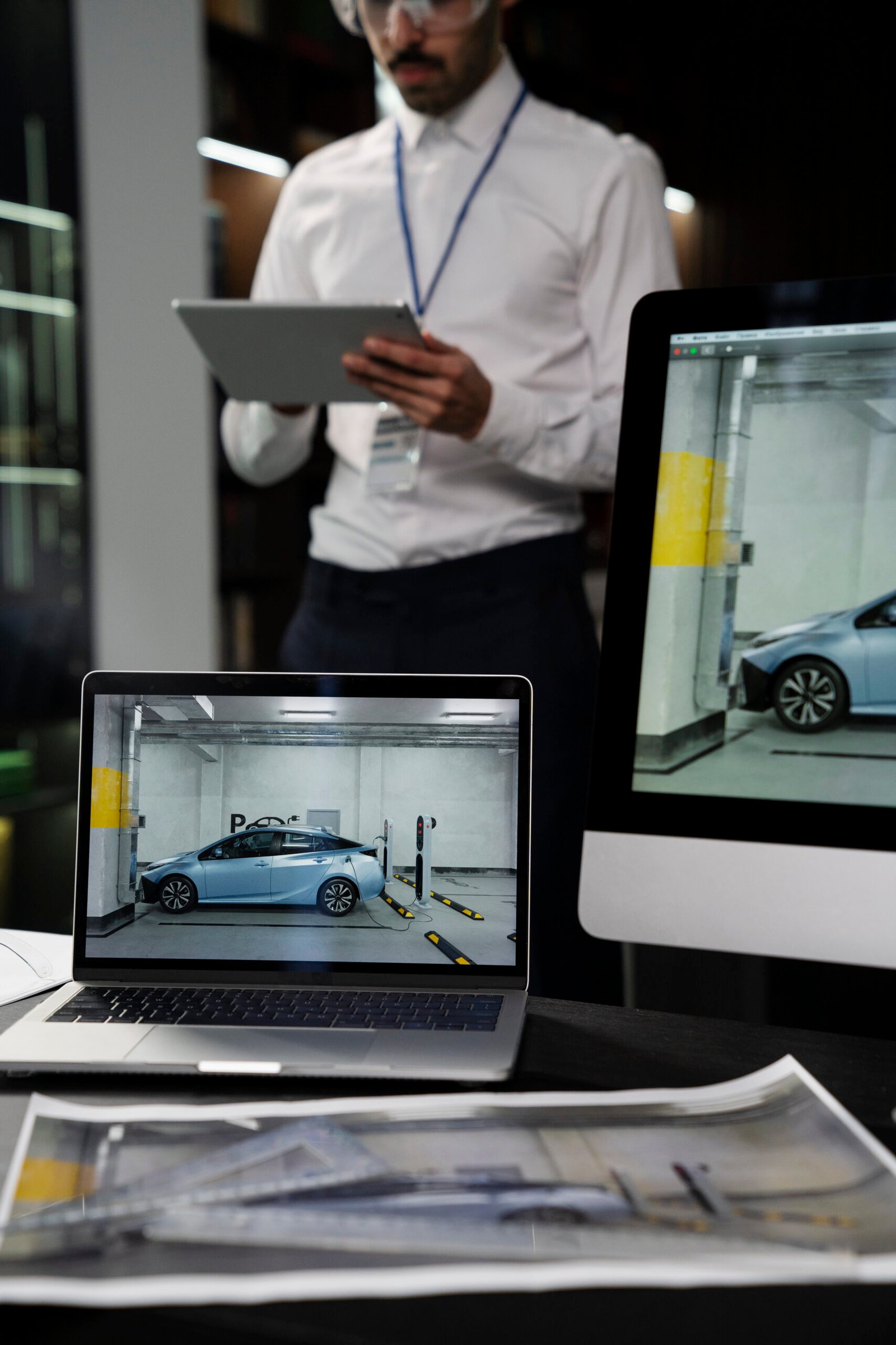 man working tablet office